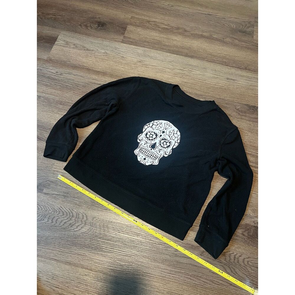 Fleece Sweatshirt Woman Large Black Sugar Skull Crewneck
